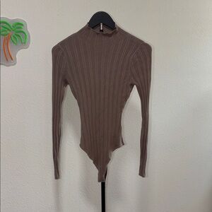 Abercrombie & Fitch Brown Ribbed Long Sleeve Bodysuit